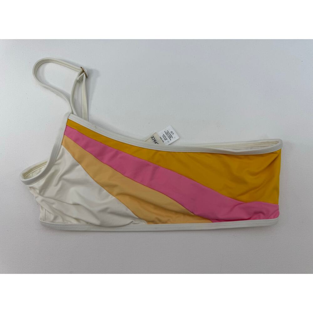 L*Space One Shoulder Bikini Top Colorblock Pink Orange White Size L